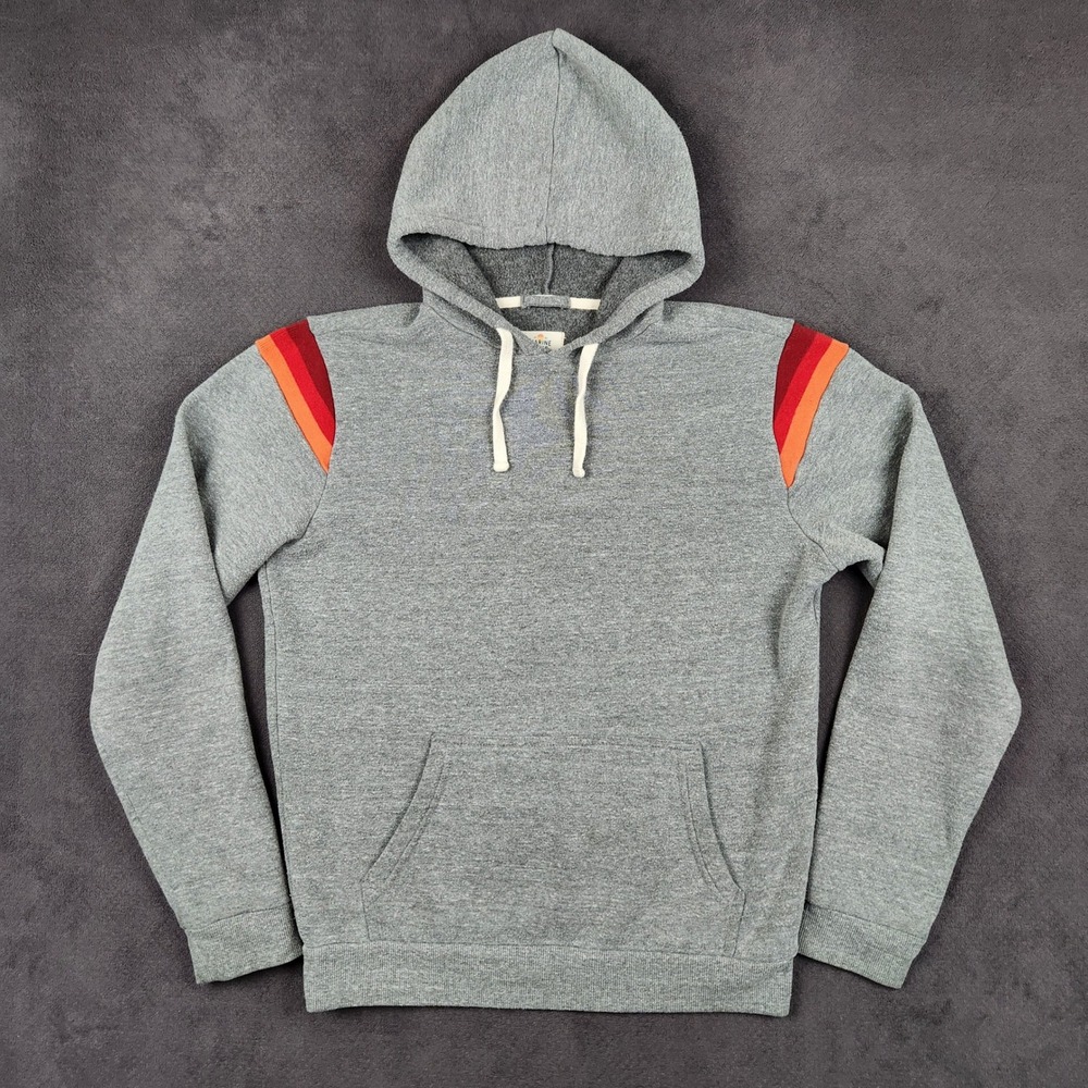 Marine Layer Banks Pullover Hoodie Mens Small Gray Retro Sunset Shoulder Stripe
